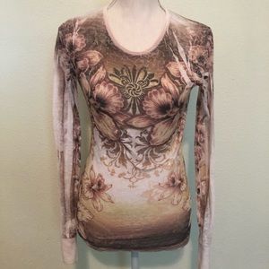 Sheer long sleeve floral shirt